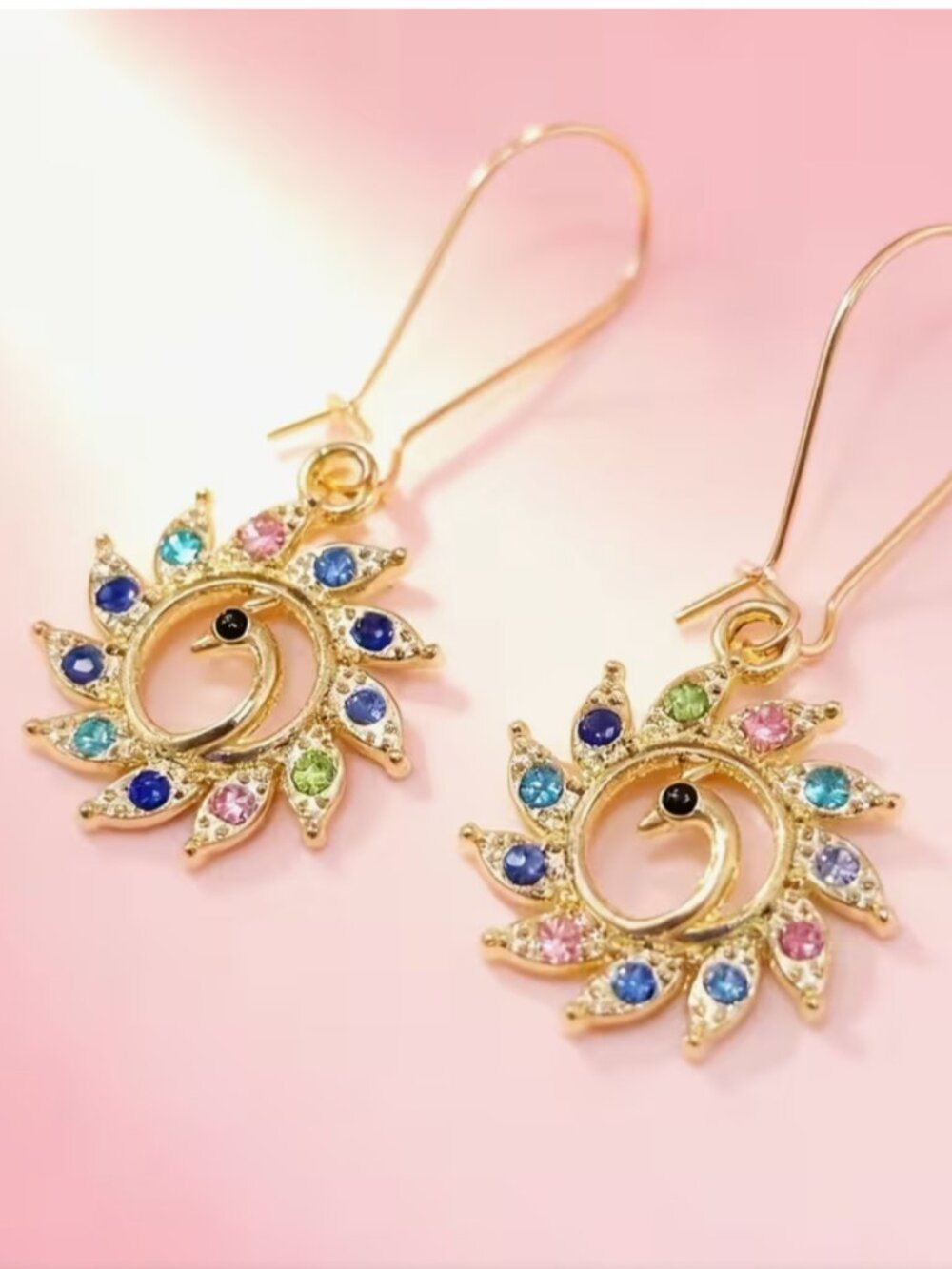 NEW Golden Phoenix Rising Rainbow Crystals Drop Earrings